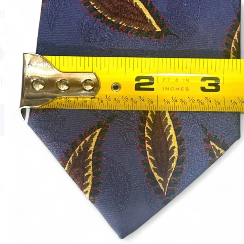Hugo Boss Silk Tie Blue Purple Leaf Pattern Wide Classic Italy Designer Luxury